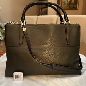 Coach 28160 Borough Pebbled Leather Satchel Handbag Alpine Moss $598 Rare